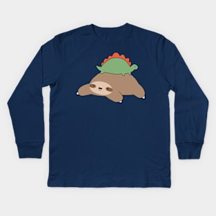 Sloth and Little Stegosaurus Kids Long Sleeve T-Shirt